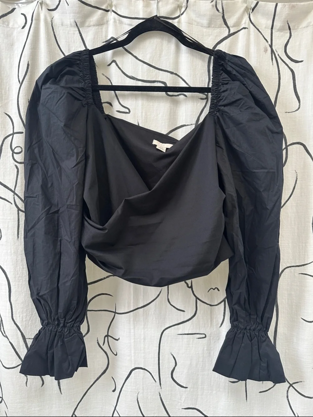 H&M Black Draped Puff-Sleeve Blouse - Picture 1 of 4